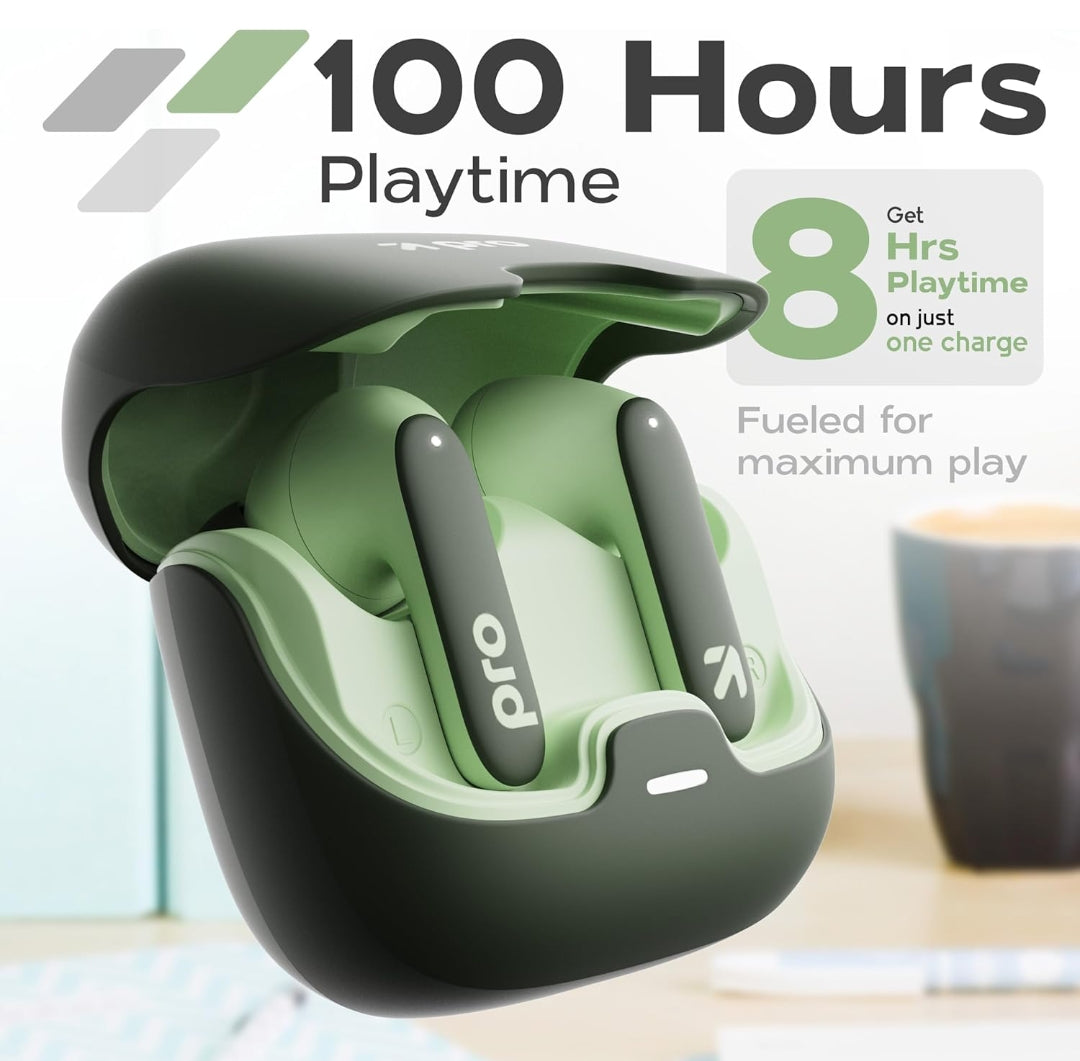 GOBOULT Z40 Pro with 100H Playtime, Zen Quad Mic ENC, 45ms Low Latency Gaming, Premium Rubber Grip Case Ear bud, 13mm Bass Driver, Bluetooth 5.3, Made in India TWS Truly Wireless in Ear Earbud(Jungle)