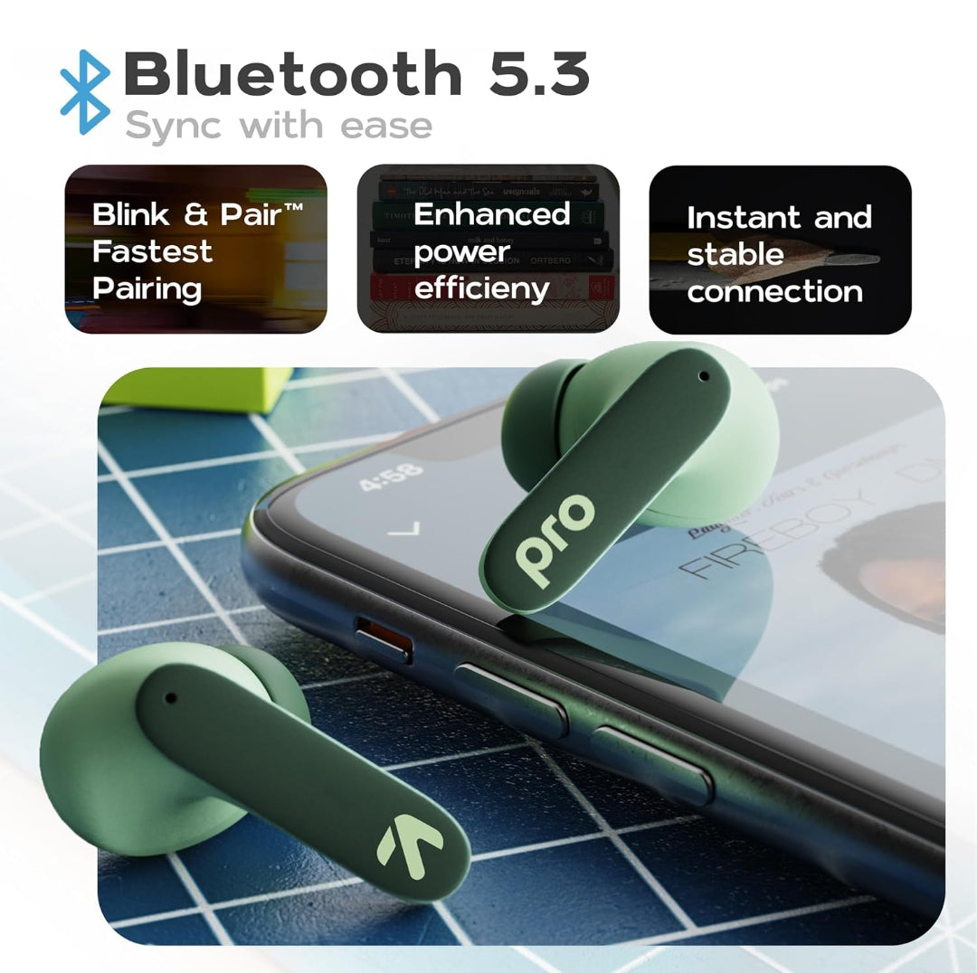 GOBOULT Z40 Pro with 100H Playtime, Zen Quad Mic ENC, 45ms Low Latency Gaming, Premium Rubber Grip Case Ear bud, 13mm Bass Driver, Bluetooth 5.3, Made in India TWS Truly Wireless in Ear Earbud(Jungle)