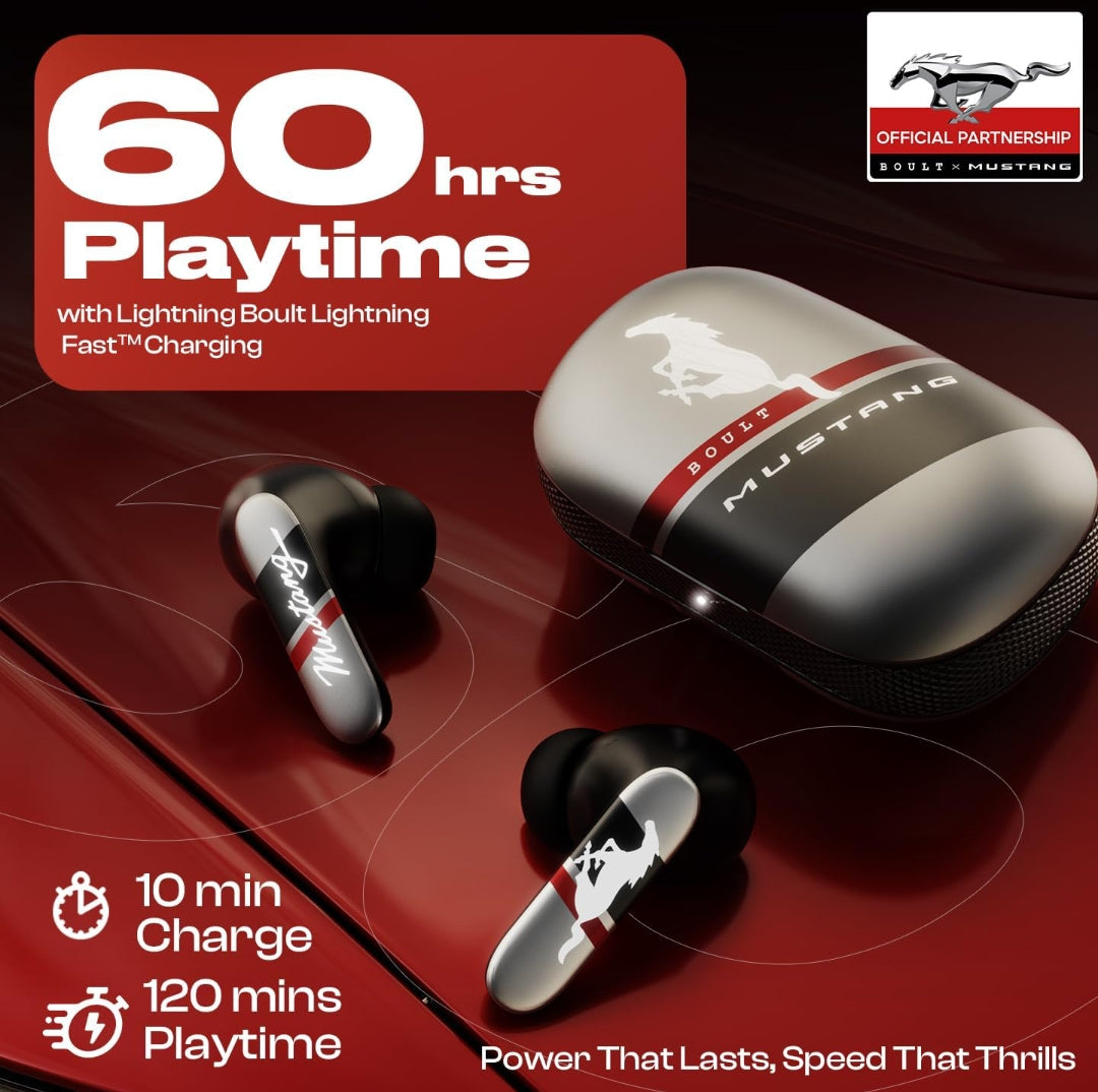 Boult Mustang Newly Launched Dyno TWS Earbuds with 60H Playtime, App Support, Dual Pairing, 4 Mics ENC, 45ms Low Latency, 13mm Drivers, Touch Controls, Made in India, IPX5 Ear Buds Wireless (Silver)
