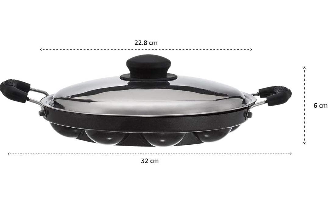 Amazon Brand - Solimo Aluminium Non-Stick Appam Patra - 12 Cavities 22.8 cms