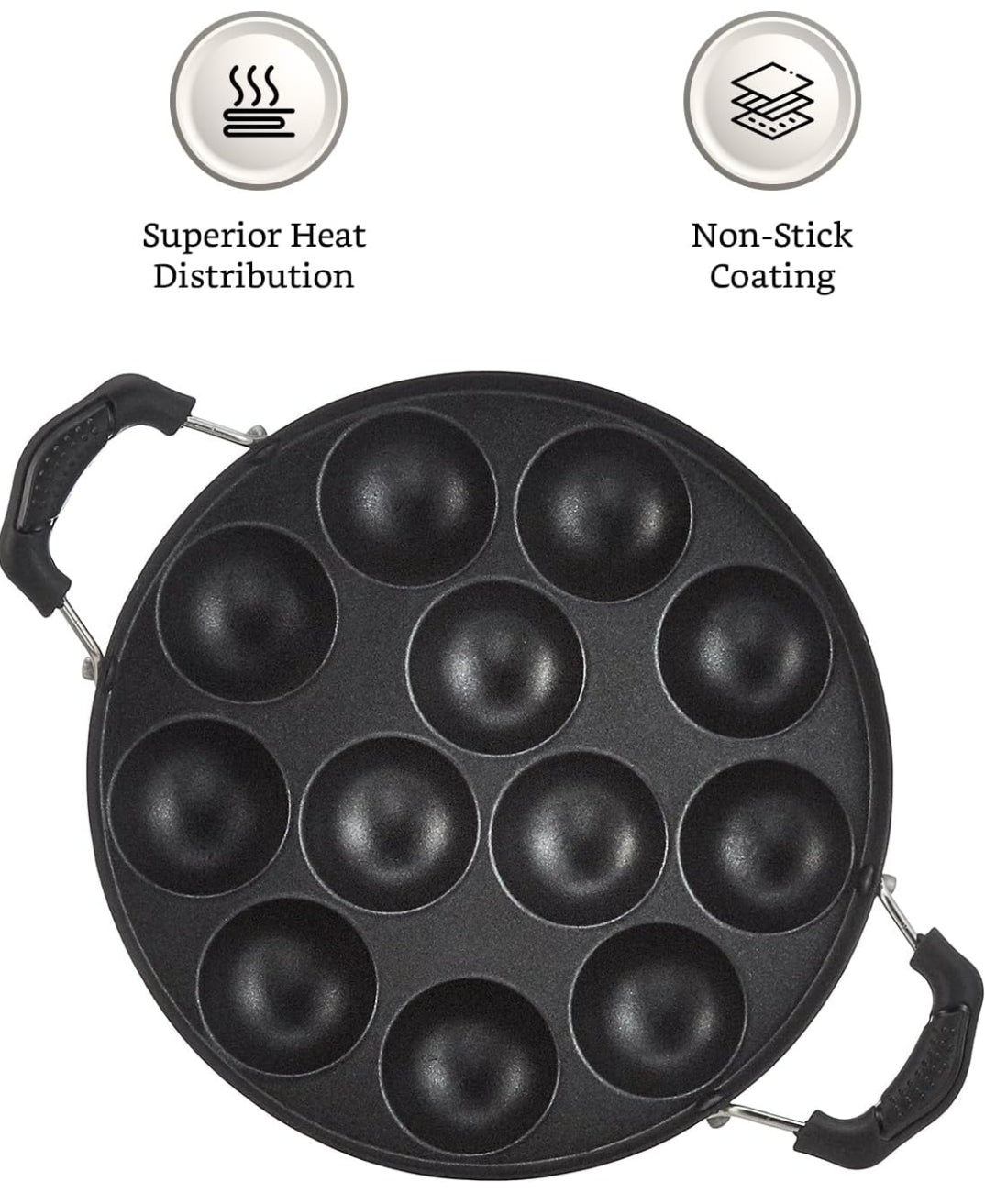 Amazon Brand - Solimo Aluminium Non-Stick Appam Patra - 12 Cavities 22.8 cms