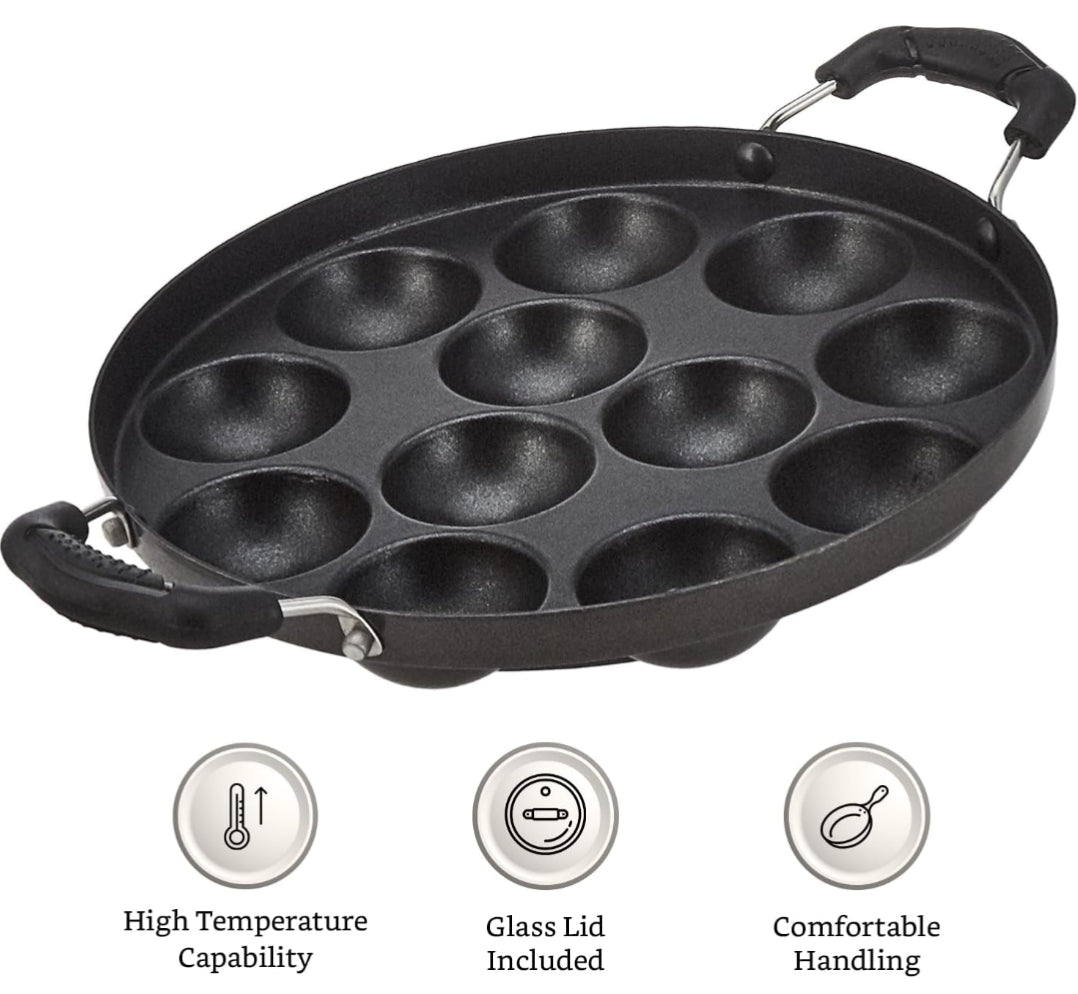 Amazon Brand - Solimo Aluminium Non-Stick Appam Patra - 12 Cavities 22.8 cms
