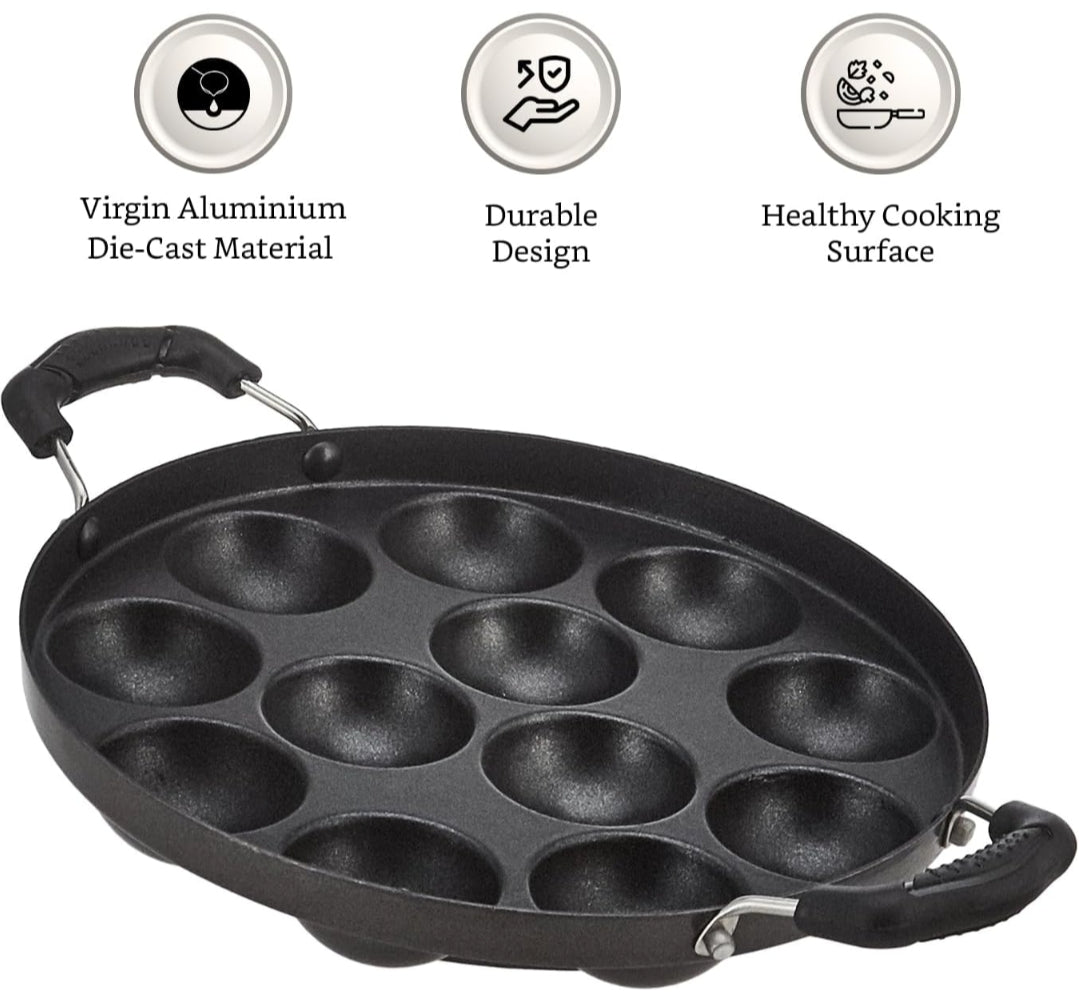 Amazon Brand - Solimo Aluminium Non-Stick Appam Patra - 12 Cavities 22.8 cms